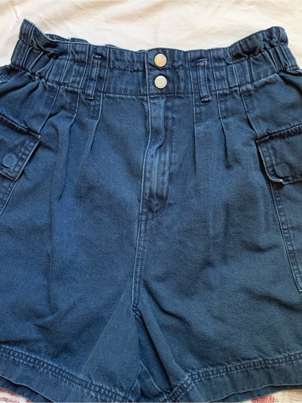 Blank NYC Dark Blue Elastic-Waist Cargo Pocket Denim Shorts